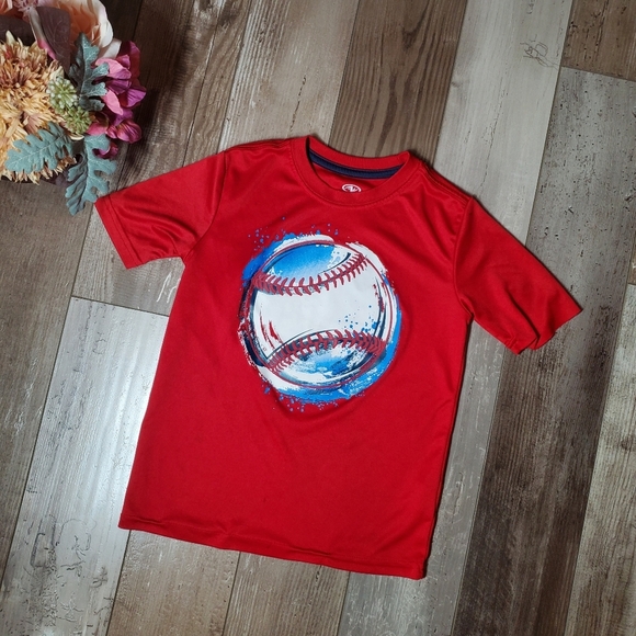Athletic Works Boys Red Textured Athletic Performance Tee Baseball Graphic - Picture 11 of 11